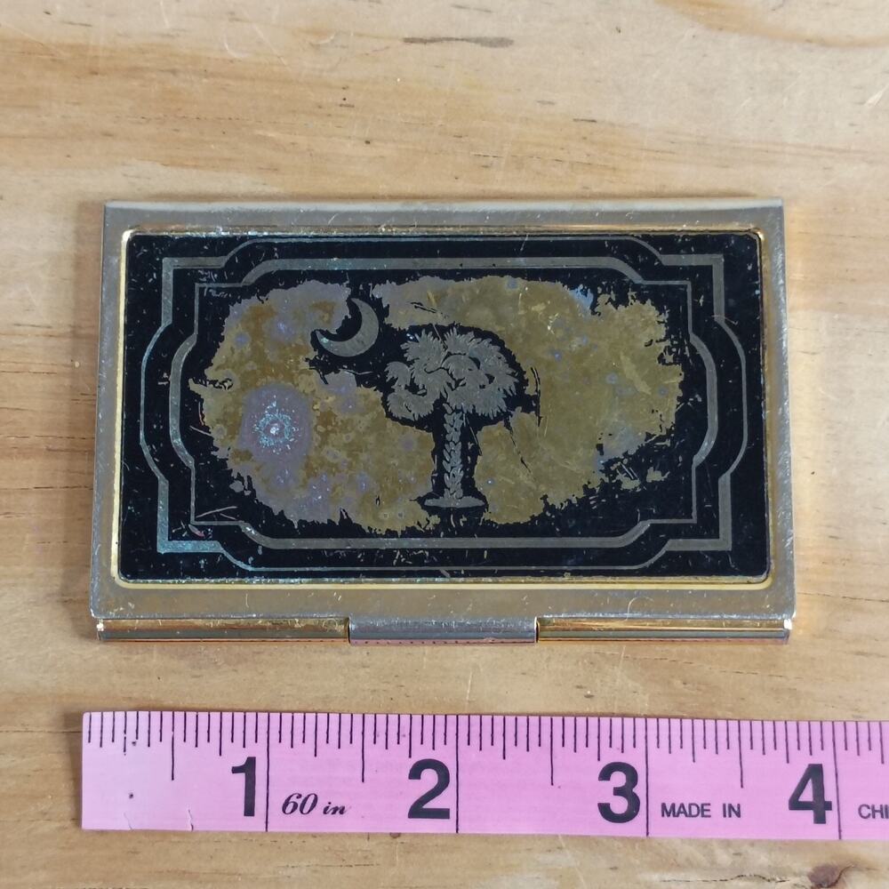 Vintage South Carolina SC State Flag Slim Business Card Case Holder Metal Gold